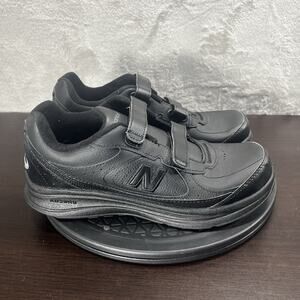 New Balance 577 Womens Size 9B Black Leather Walking Adjustable Strap Shoes